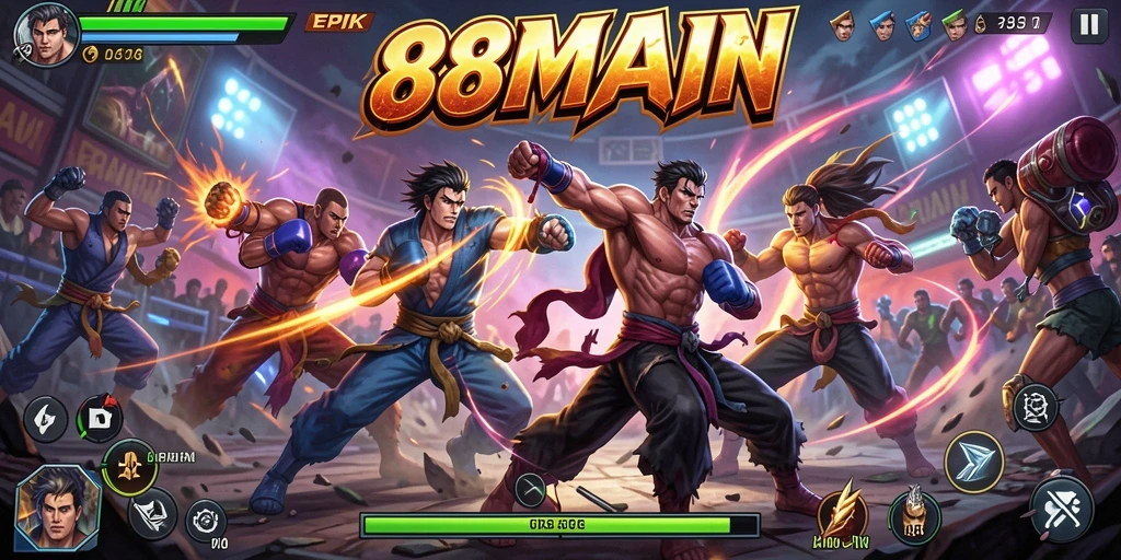 Tampilan tangkapan layar dari gameplay Fighting 88MAIN yang mendebarkan.