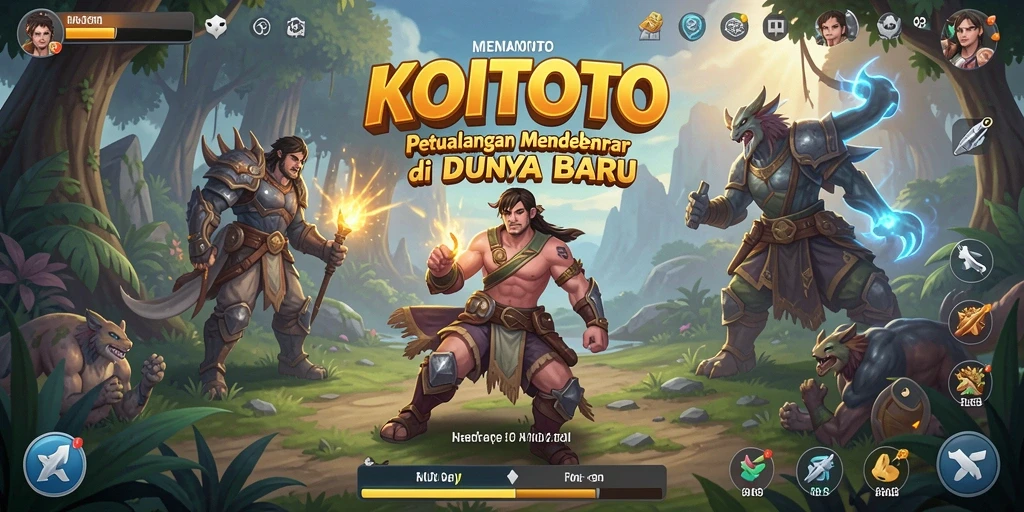 Screenshot KOITOTO menampilkan aksi petualangan seru di lingkungan yang indah.