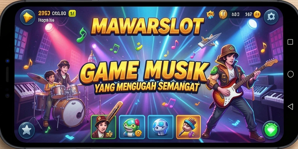 Screenshot MAWARSLOT menampilkan gameplay slot yang dipadukan dengan alunan musik.