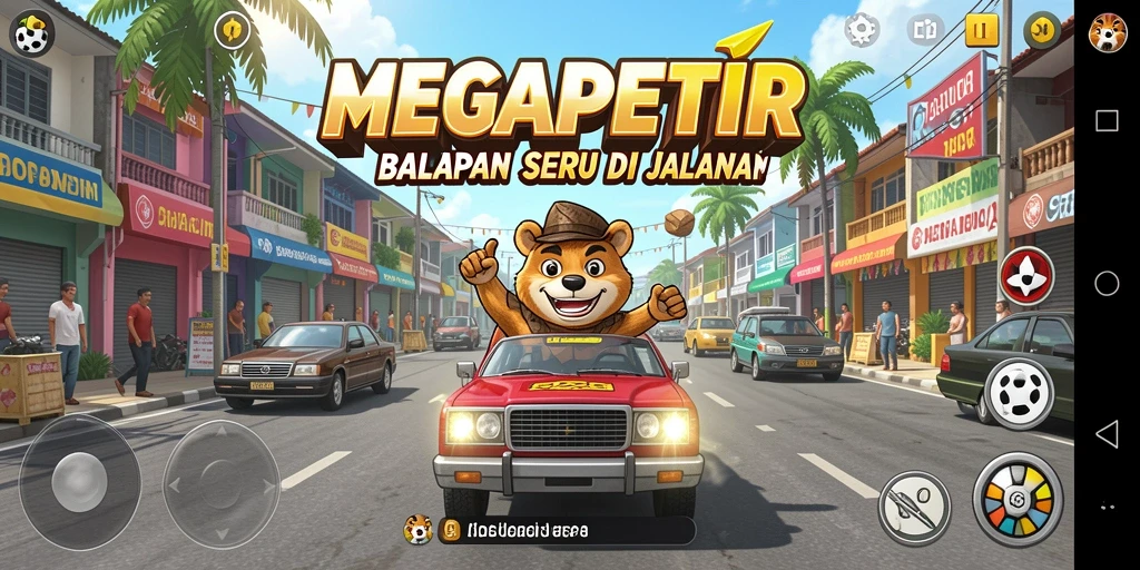 Gameplay seru balapan di MEGAPETIR dengan berbagai kendaraan.