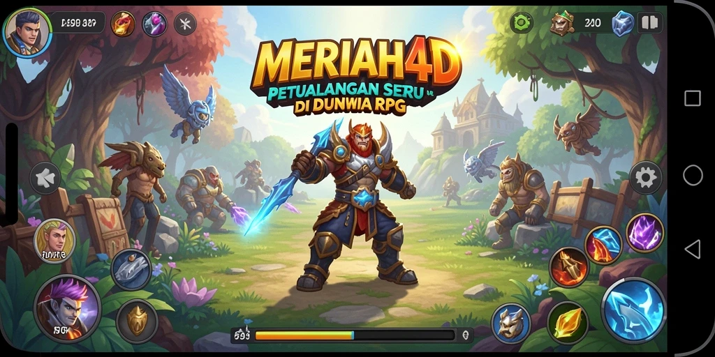 Screenshot MERIAH4D menampilkan karakter bersenjatakan sihir dalam pertempuran epik.