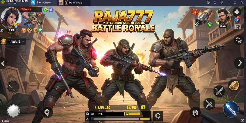 Screenshot gameplay RAJA777 menampilkan aksi intens dalam pertarungan Battle Royale.