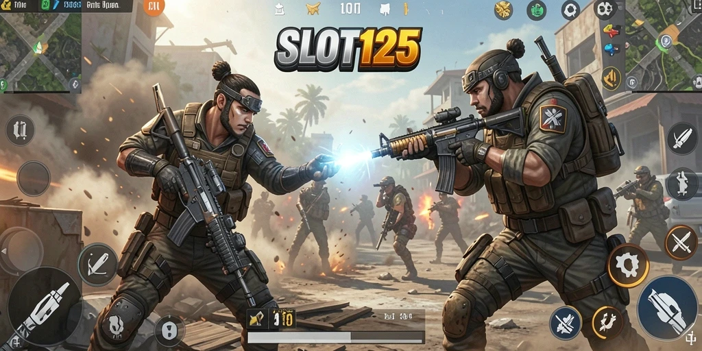 Tangkapan layar SLOT123 menampilkan pertempuran seru dalam mode Battle Royale.